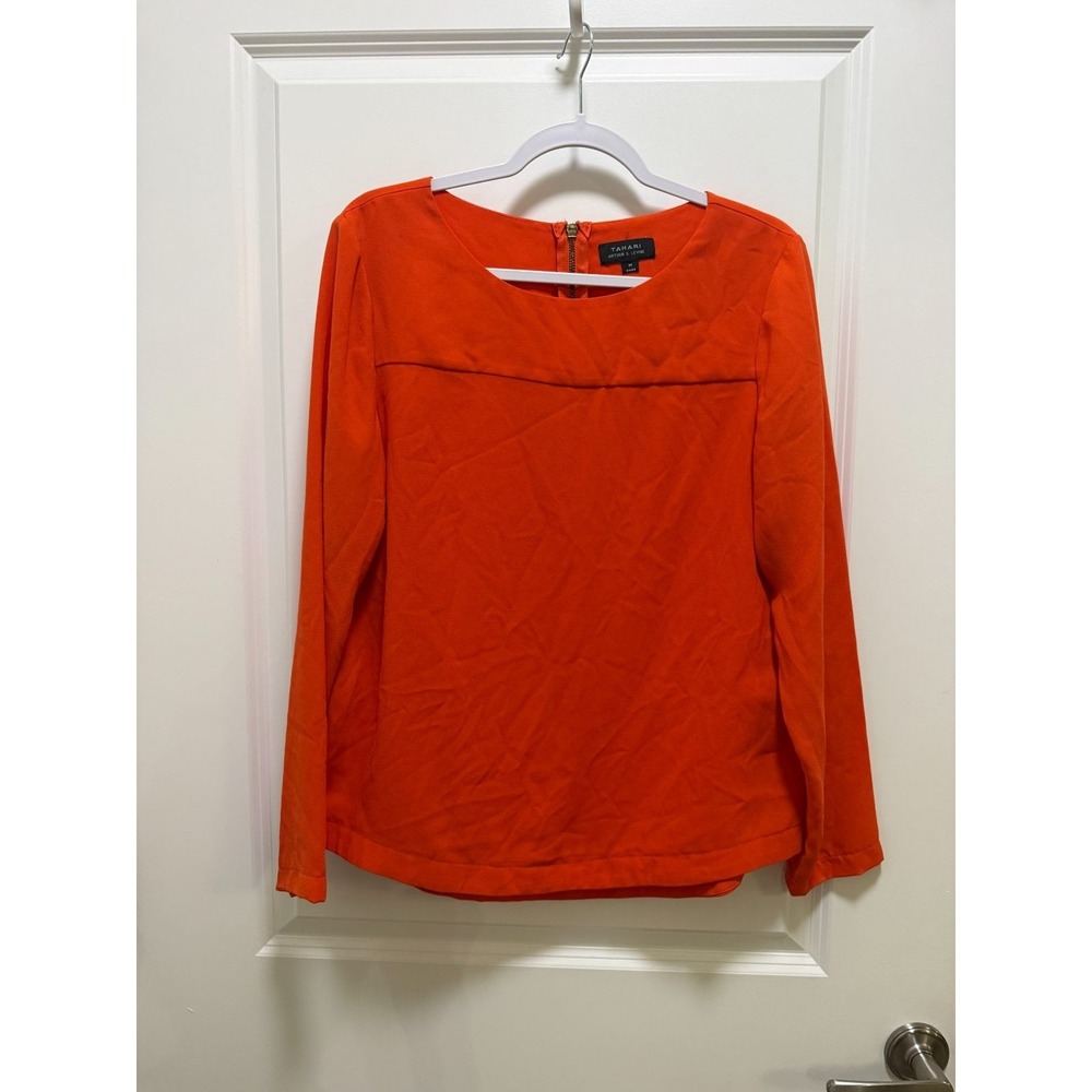 Tahari Women's Orange Long Sleeve Blouse Size M‎ with Back Zipper